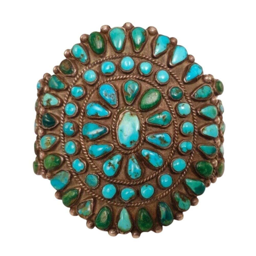 Vintage Navajo Sterling  Turquoise Master Cluster Bracelet  Grace Begay
